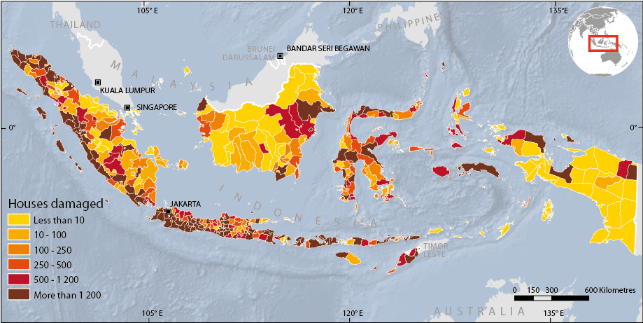 Figure 1.2 Houses damaged and destroyed in extensive disasters in Indonesia, 1970-2009