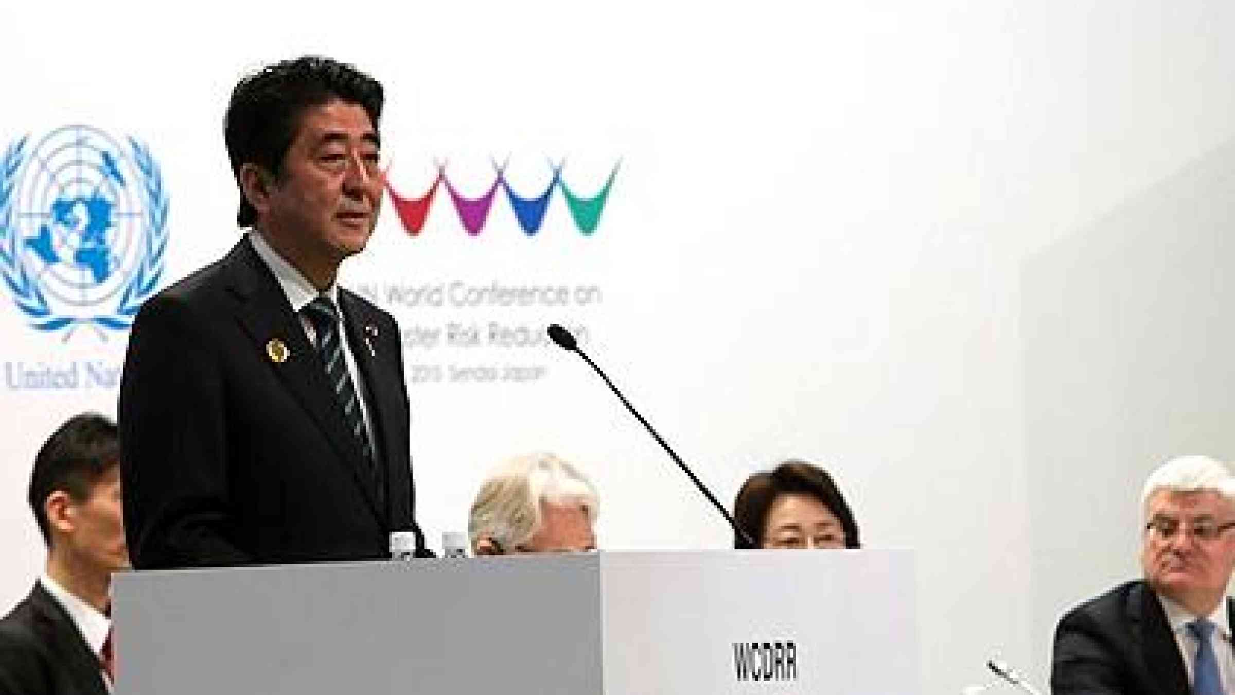 Japan's Prime Minister Mr. Shinzo Abe, speaking at the opening ceremony today of the Third UN World Conference on Disaster Risk Reduction. (Photo: UNISDR)