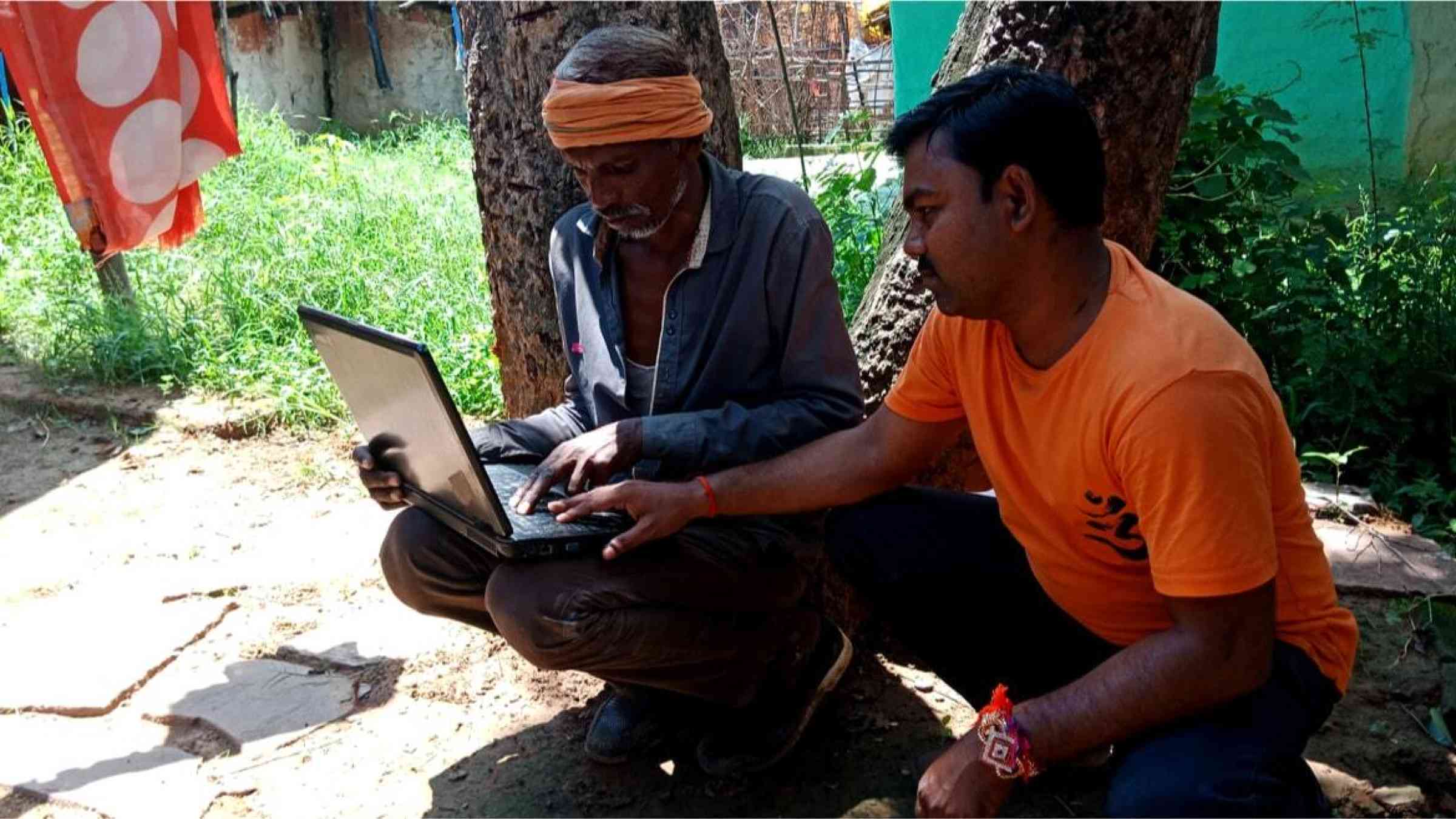 Indian farmer getting trained on the computer