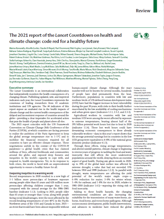 The 2021 report of the Lancet Countdown on health and climate change: code  red for a healthy future - The Lancet