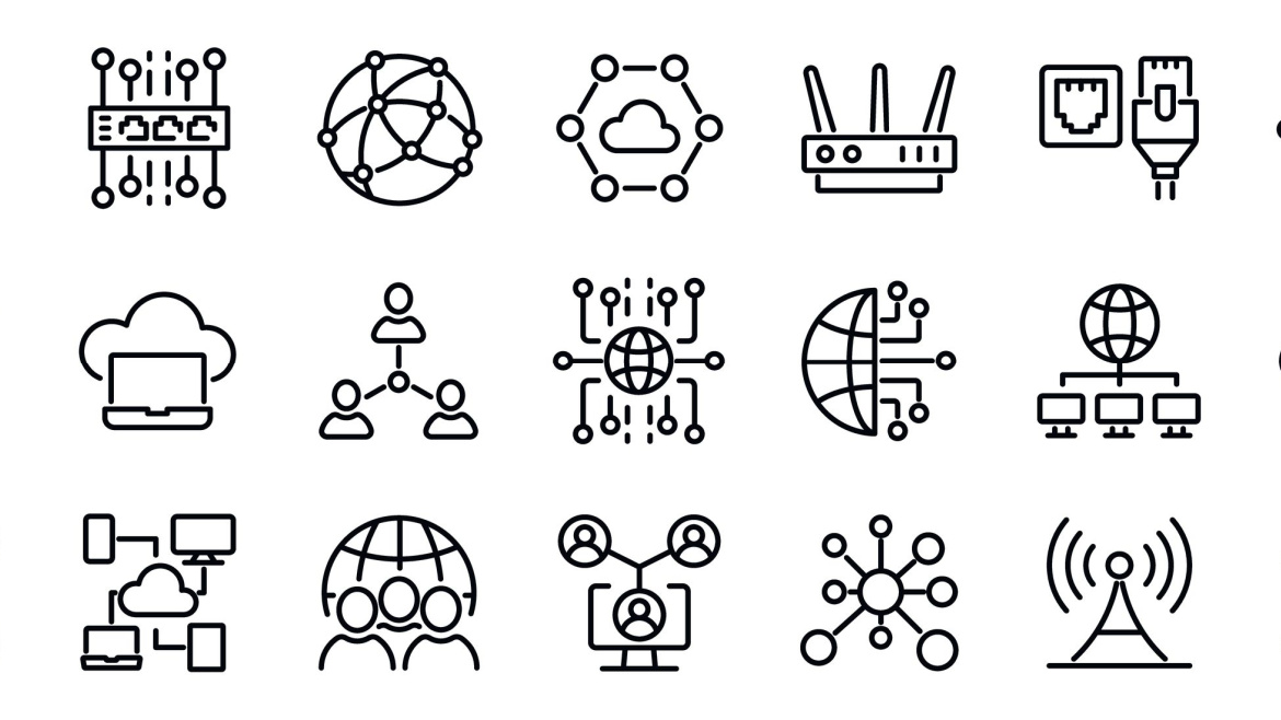 Set of 30 outline icons related to network, internet