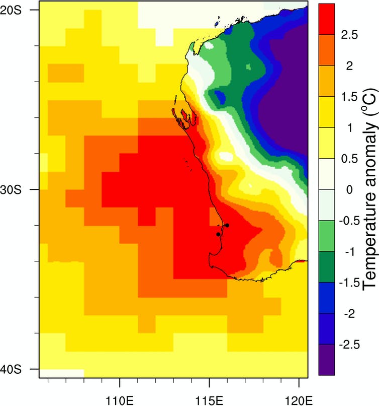 A map showing temperature anomalies over Western Australia in 2011