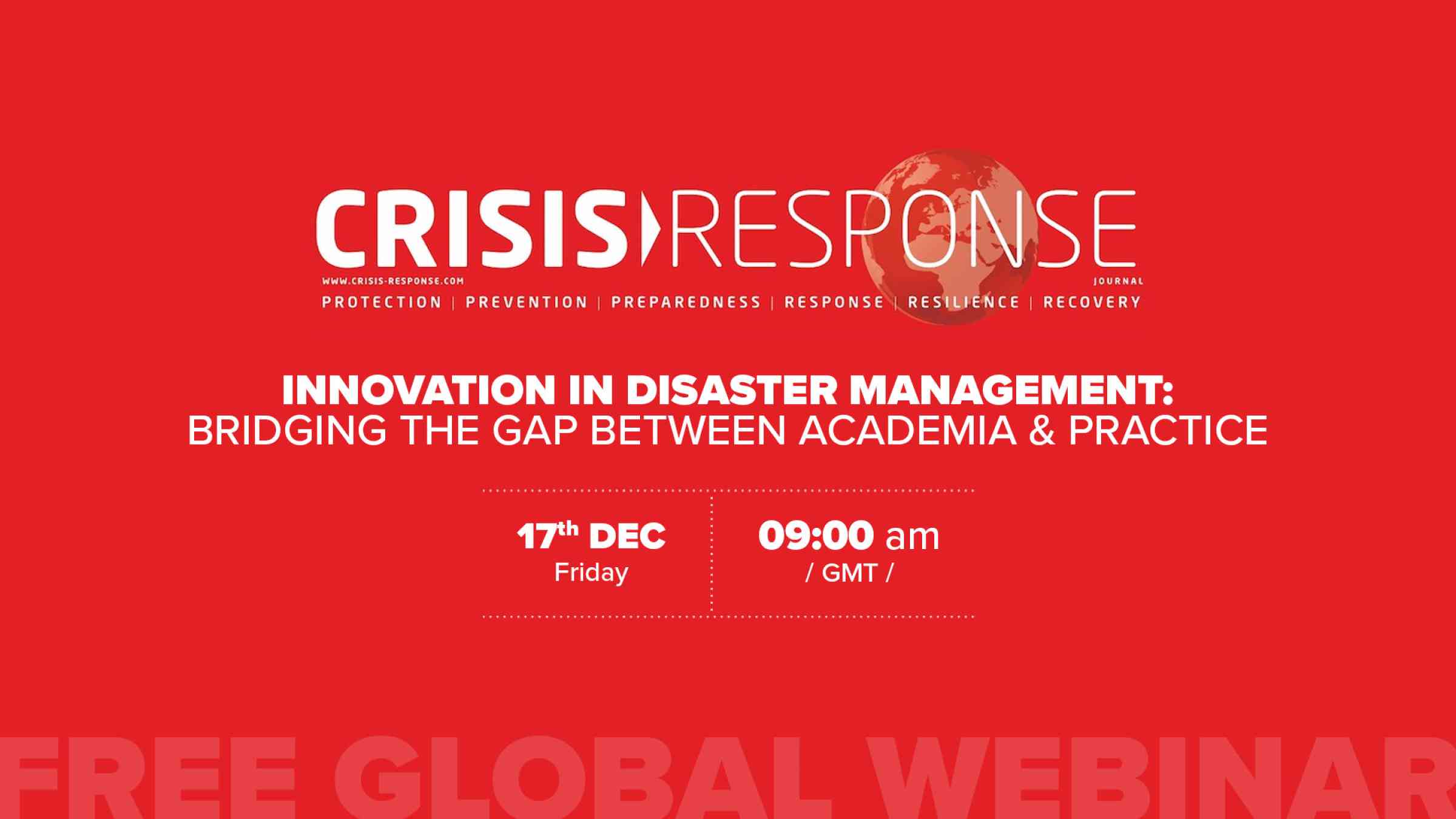 Banner for the Innovation in Disaster Management webinar