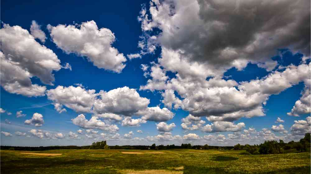 Clouds above a corn field in the summer.