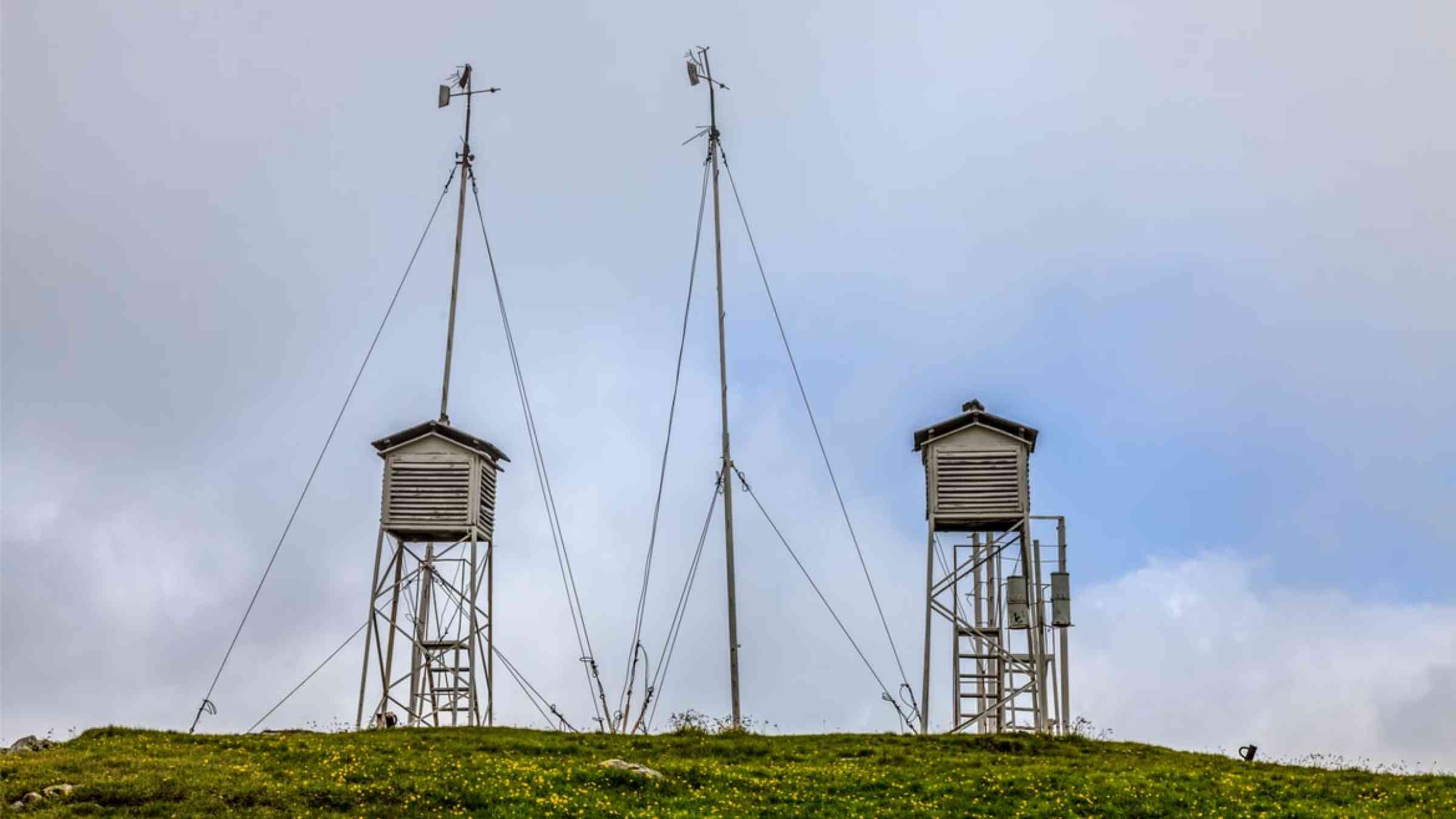 Meteo station at altitude in mountains in a cloudy day