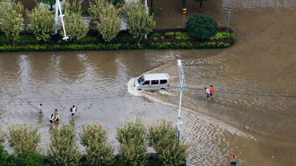 Aerial view of floods in a Chinese city, 2017