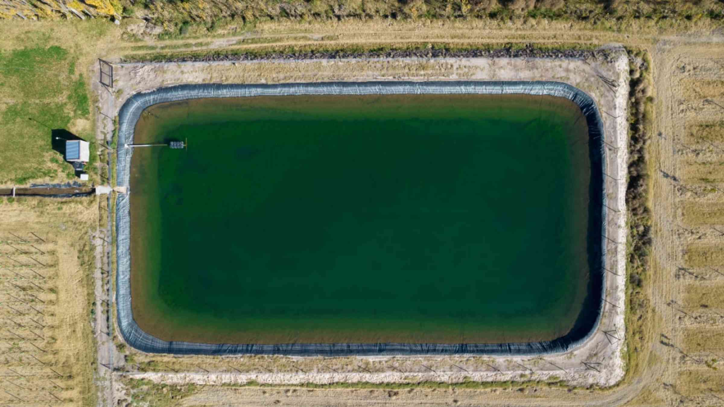 Aerial picture of a basin in an agricultural field