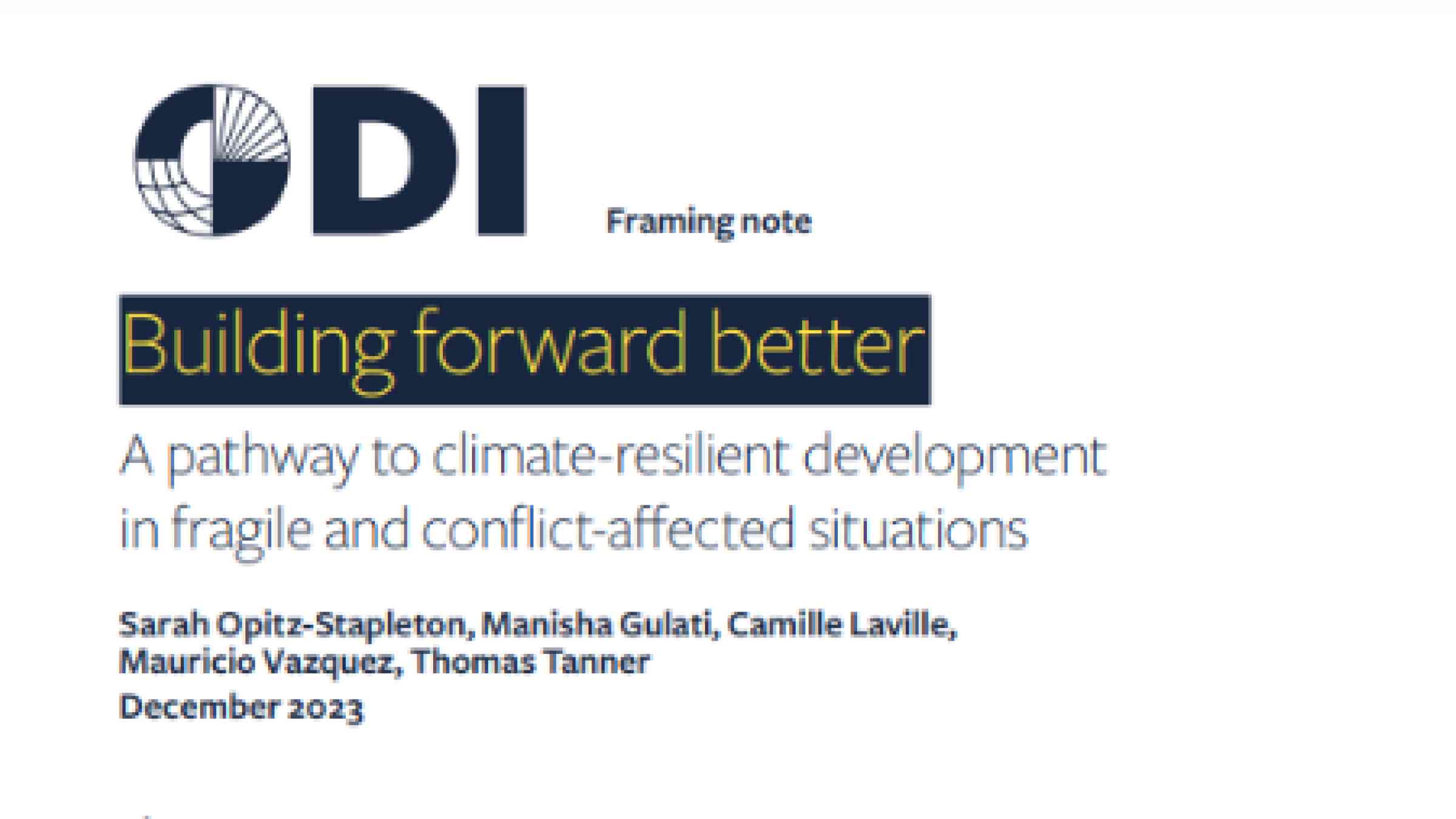 Building Forward Better: A Pathway To Climate-resilient Development In ...