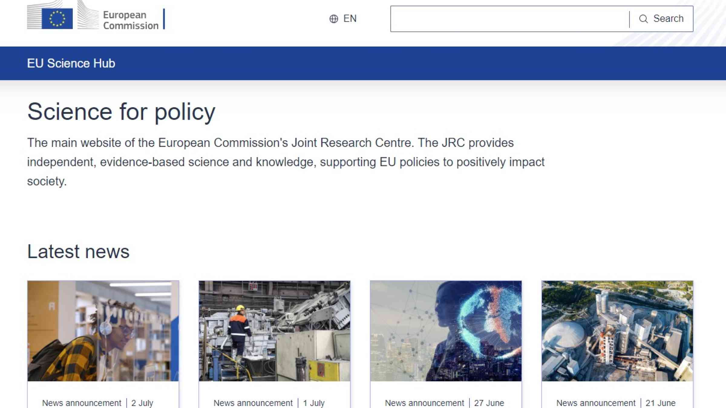 Screenshot of the European Commission's Joint Research Centre