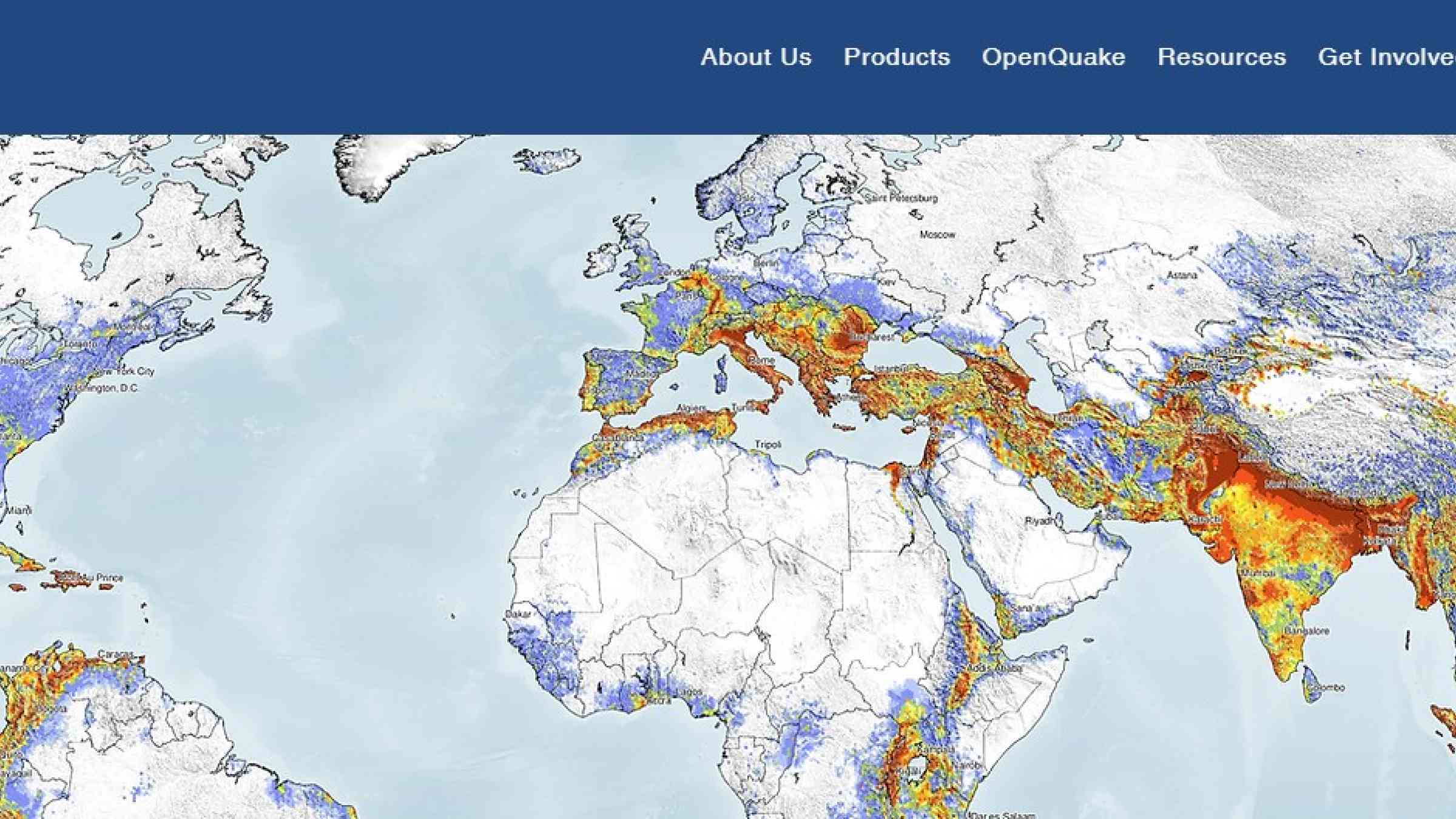 A screenshot of the Global Seismic Risk Map