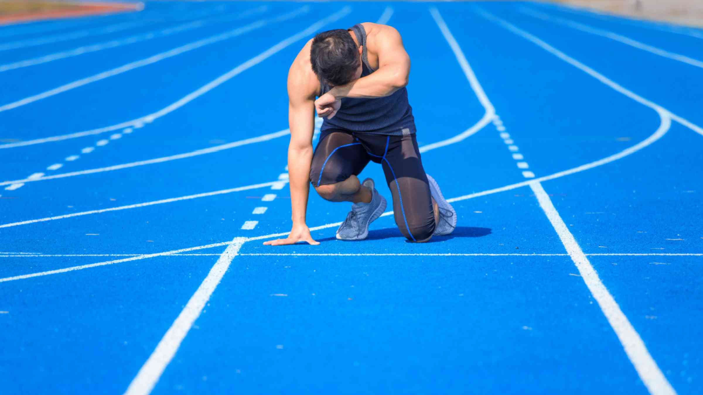 Tired athlete at the racing track