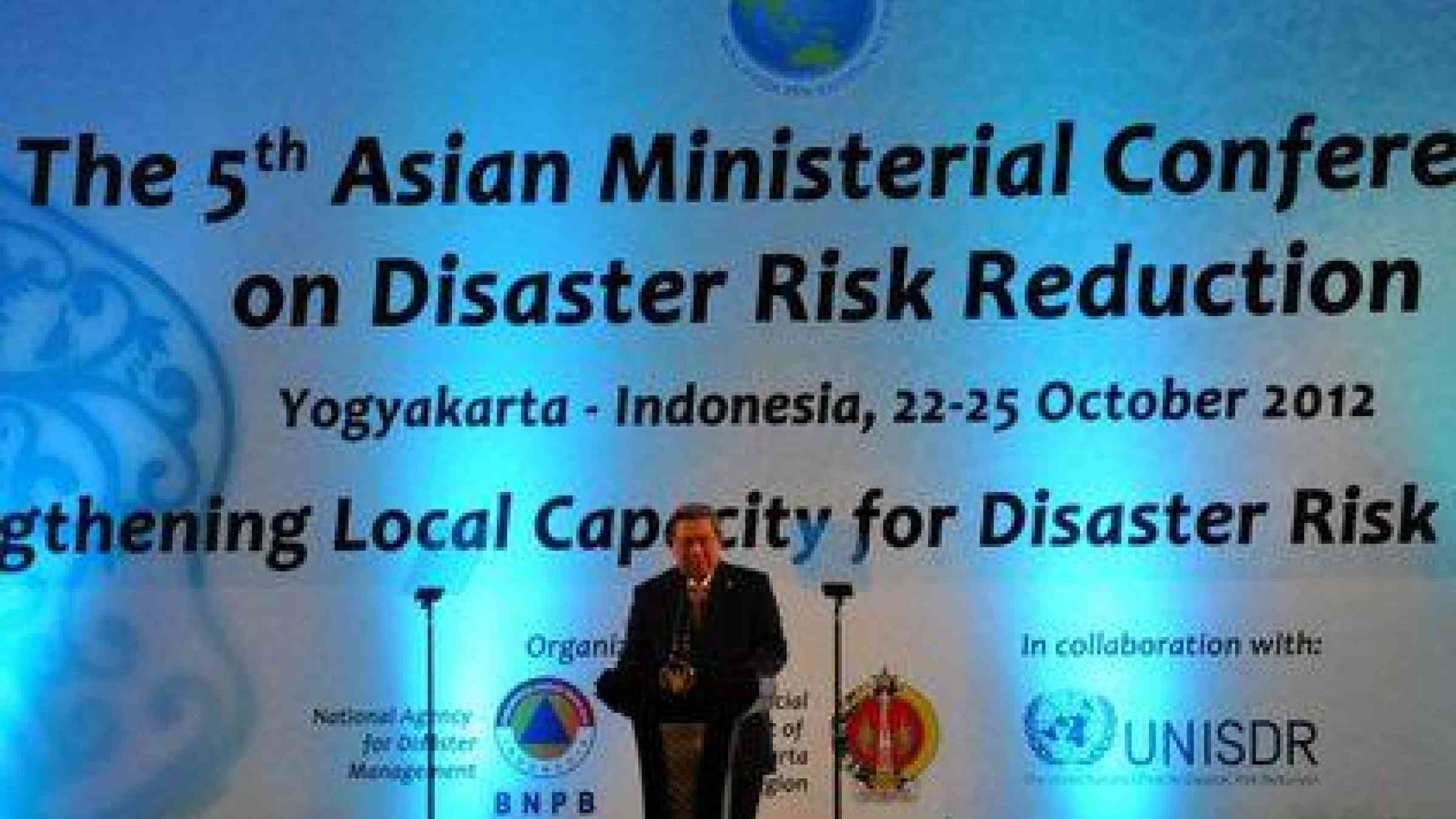 Indonesian President H.E. Dr. Susilo Bambang Yudhoyono giving the opening speech at the Fifth Asian Ministerial Conference on Disaster Risk Reduction on 23 October 2012.