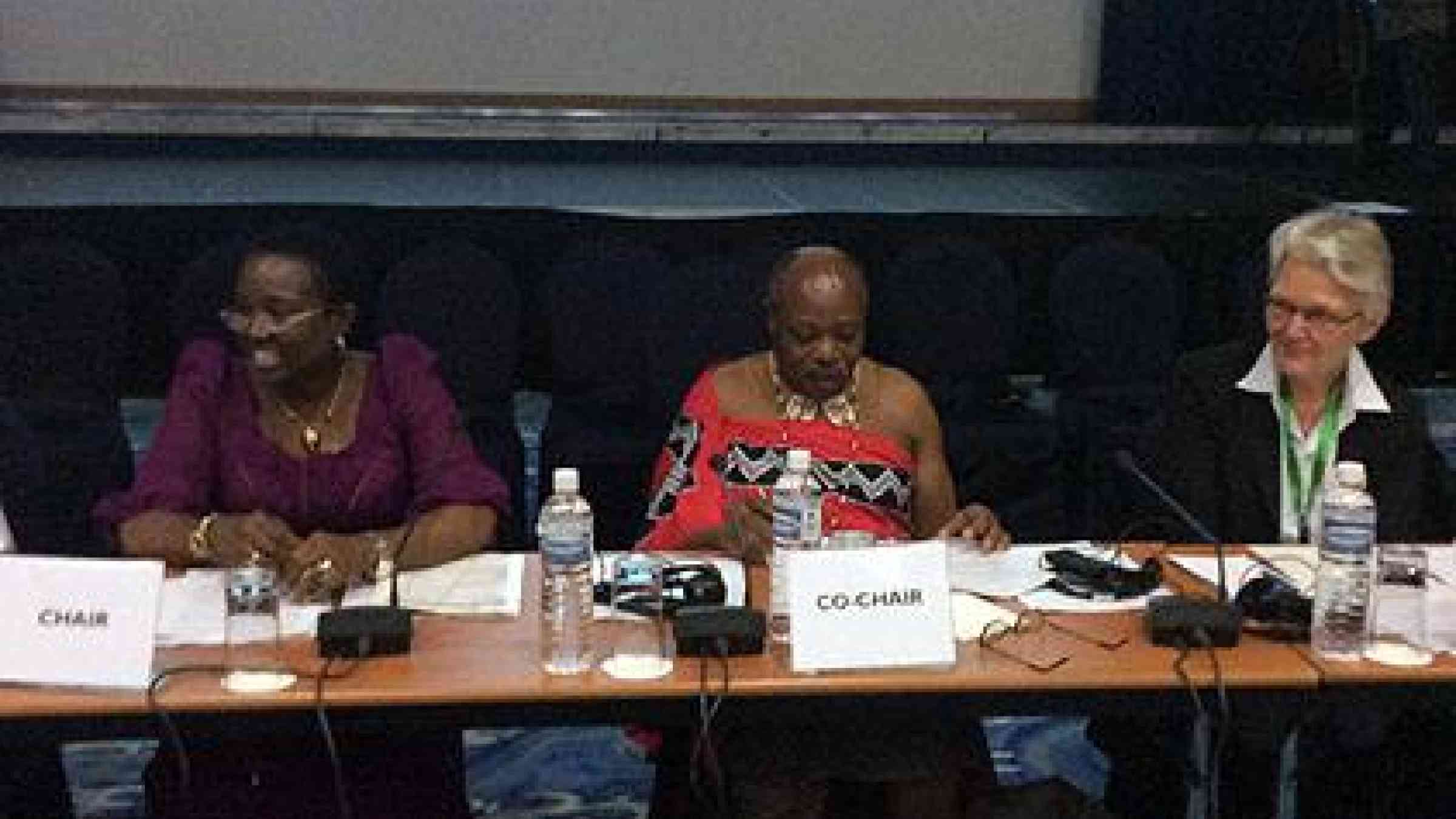 (l to r) Prof. Viola Onwuliri, Minister of State for Foreign Affairs, Nigeria; Paul Dlamini, Deputy PM, Swaziland; and Margareta Wahlstrom, Head of UNISDR (Photo: UNISDR)