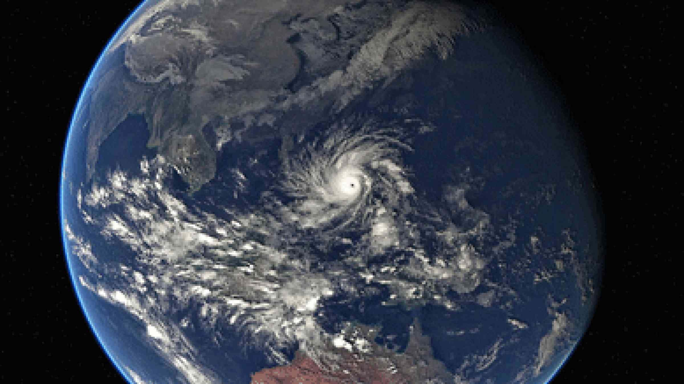 © EUMETSAT sees Super Typhoon Hagupit -  Edited EUMETSAT image of Super Typhoon Hagupit next to the Philippines, by fickr user Stuart Rankin, CC BY-NC 2.0, https://www.flickr.com/photos/24354425@N03/15770163308/