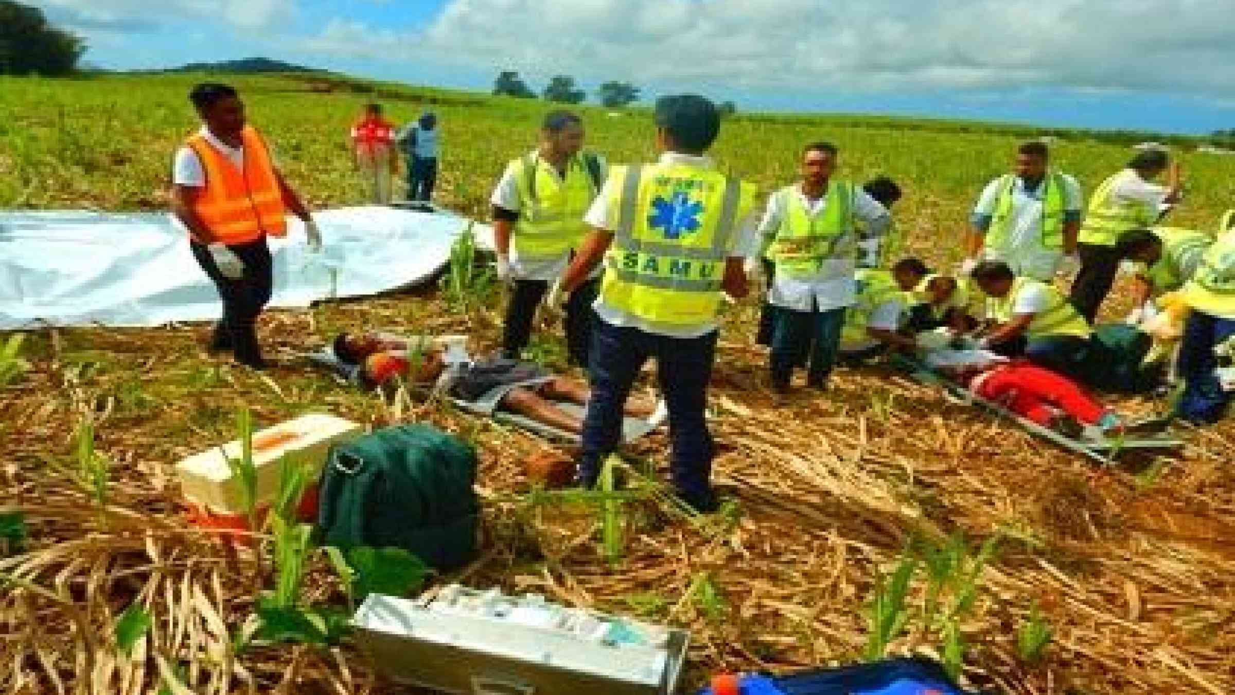 Rescuers providing emergency medical attention to mock survivors on site during AIRTEST16 (Photo: NDRRMC)