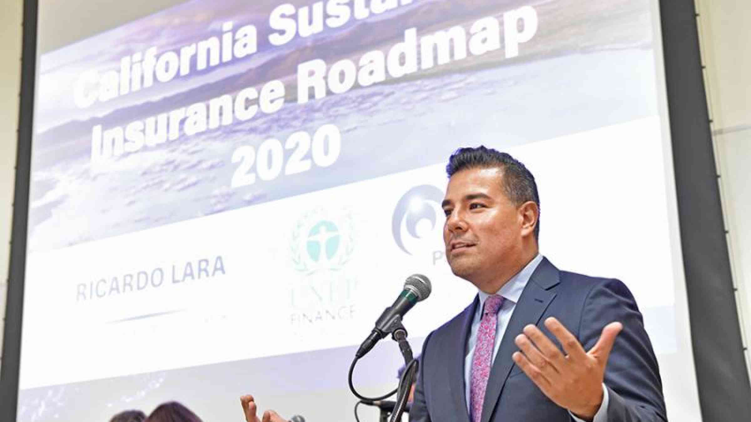 Commissioner Lara announced the Sustainable Insurance Roadmap with the United Nations yesterday at UCLA School of Law. Image source: CDI