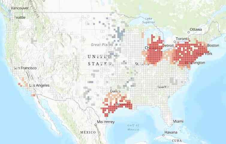 A map showing the clusters of industrial facilities in the continental United States