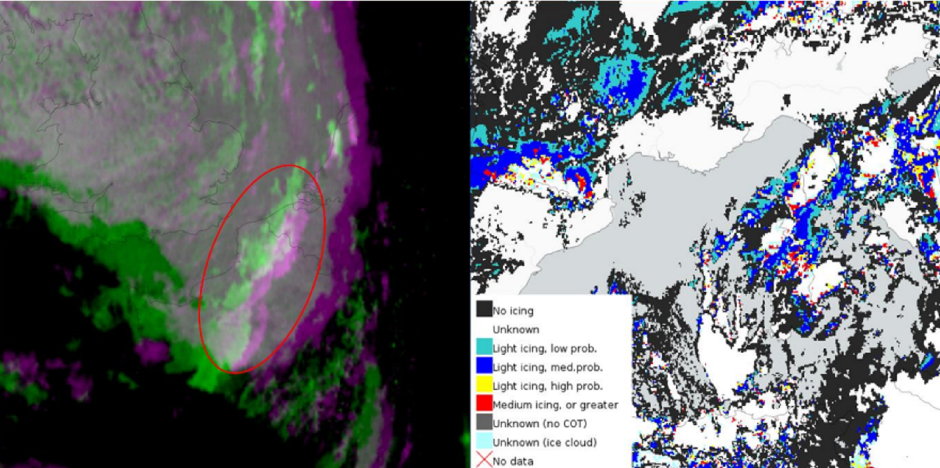 Maps generated from satellite data showing weather conditions and potential hazards that may impact air traffic.