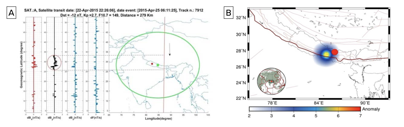 Identified magnetic anomalies that occurred before the April 15, 2015 earthquake in Nepal