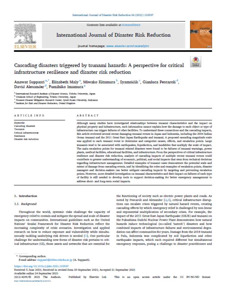 Article: Cascading disasters triggered by Tsunami Hazrds - Dec 2021