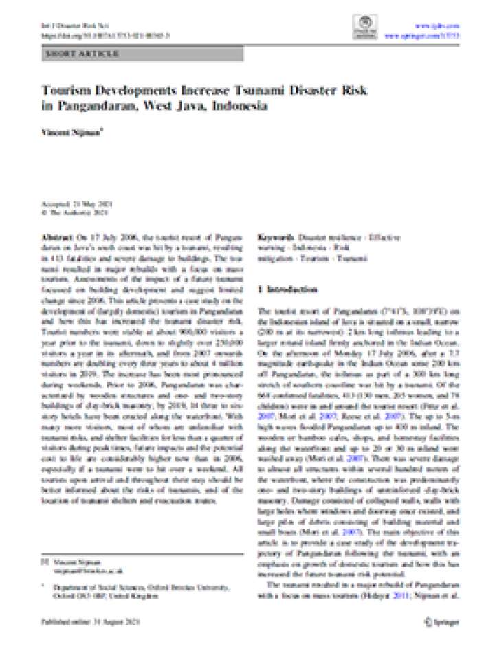 Tourism Developments Increase Tsunami Disaster Risk in Pangandaran, West Java, Indonesia