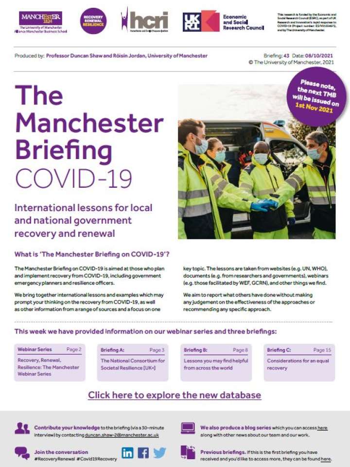 The Manchester Briefing on COVID-19: International lessons for local and  national government recovery and renewal, Issue 43