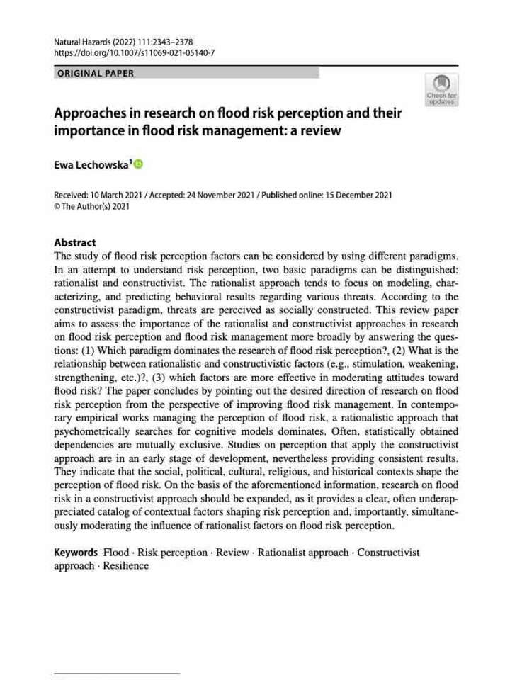 Approaches In Research On Flood Risk Perception And Their Importance In ...