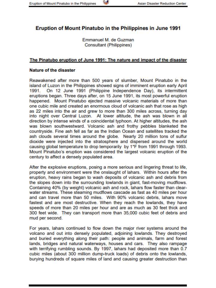 Eruption of Mount Pinatubo in the Philippines in June 1991