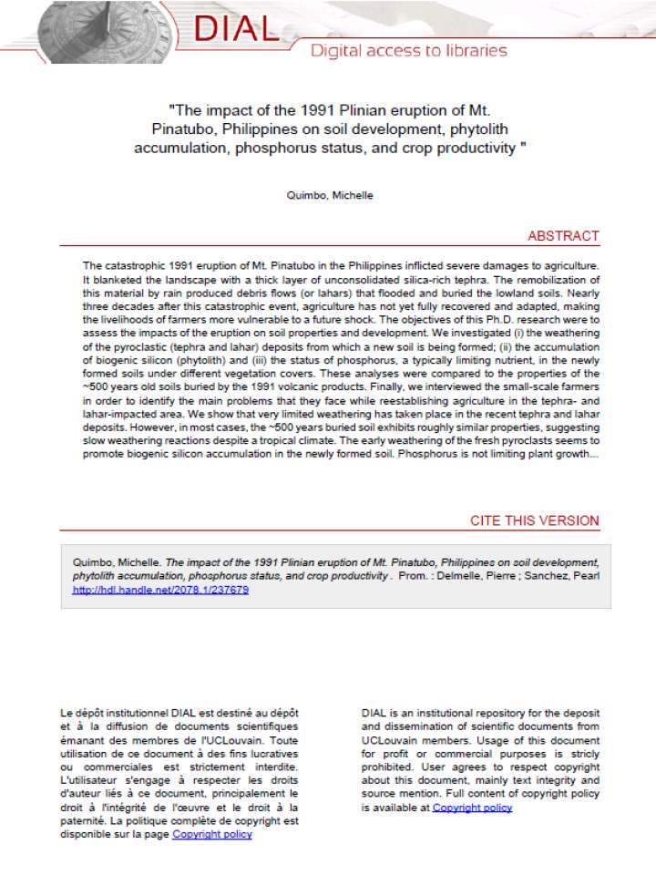 The impact of the 1991 Plinian eruption of Mt. Pinatubo, Philippines on soil development, phytolith accumulation, phosphorus status, and crop productivity