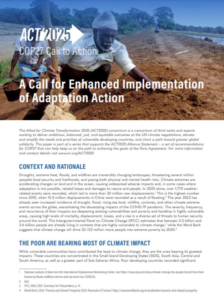 Allied for climate transformation by 2025 (ACT2025): A call for enhanced implementation of adaptation action