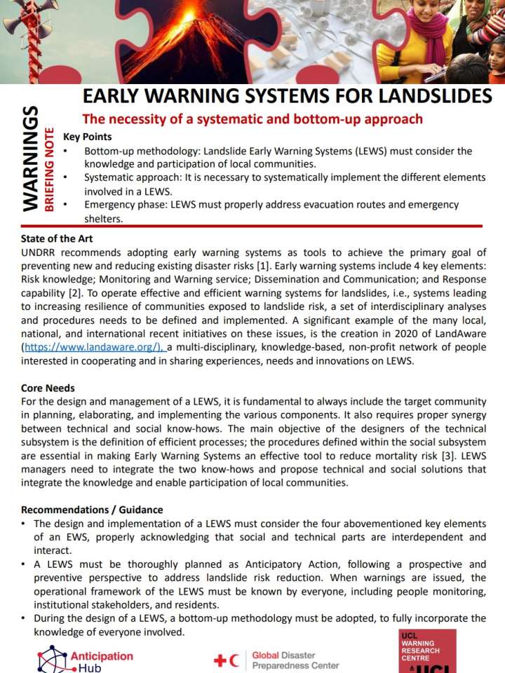 Early warning systems for landslides The necessity of a systematic and