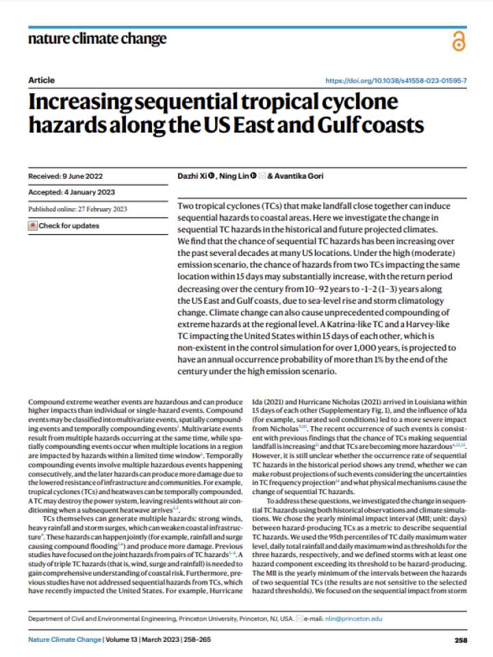 Cover of Increasing sequential tropical cyclone hazards along the US East and Gulf coasts