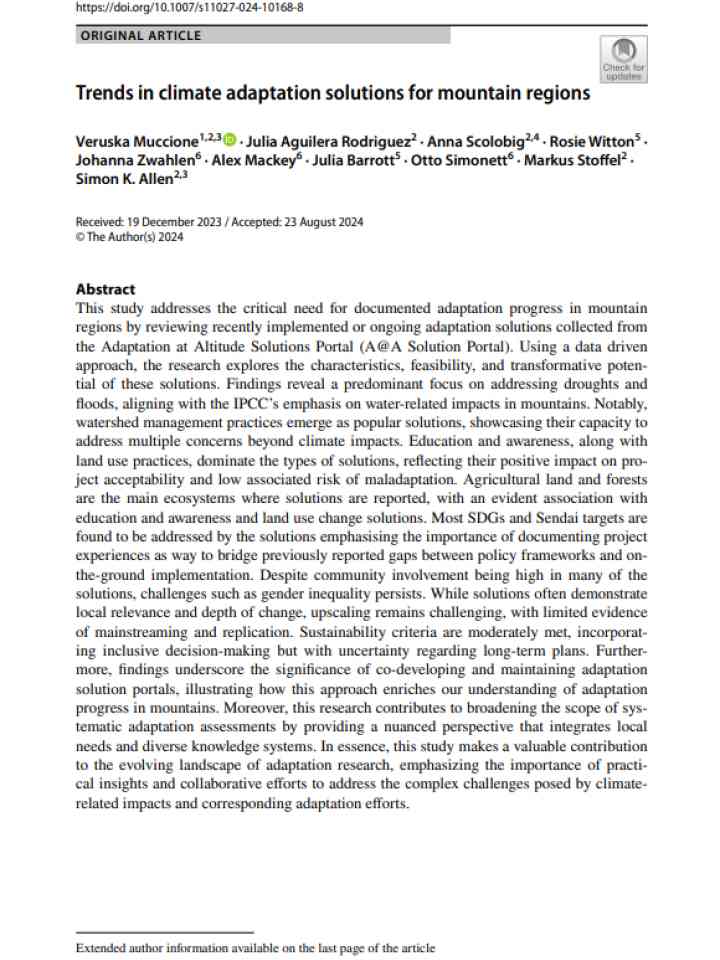 The cover page of trends in climate adaptation solutions for mountain regions.