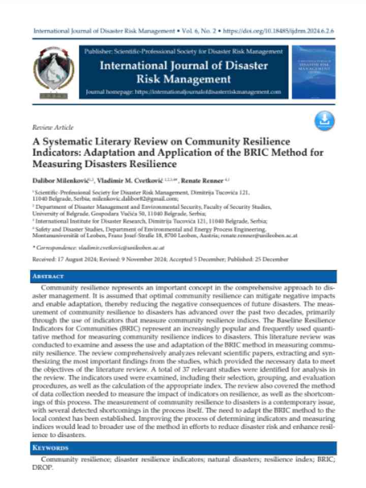 Cover and source: International Journal of Disaster Risk Management
