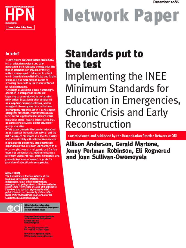 Standards Put To The Test - Implementing The INEE Minimum Standards For ...