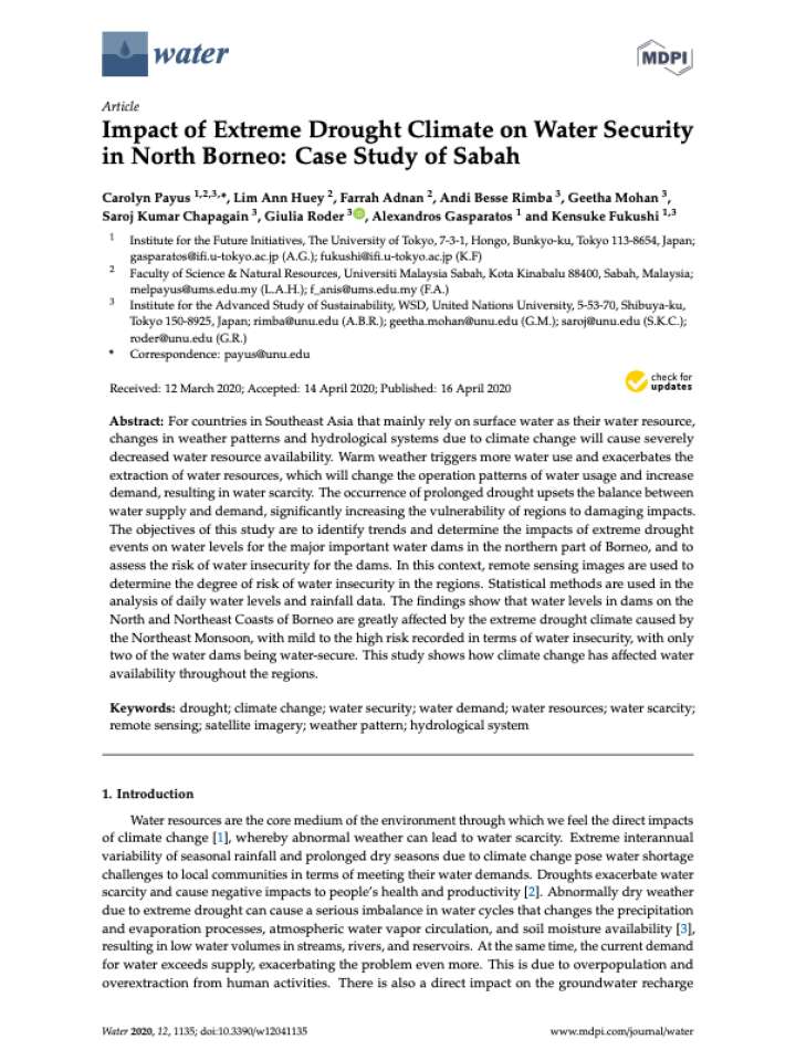 Impact Of Extreme Drought Climate On Water Security In North Borneo Case Study Of Sabah Preventionweb