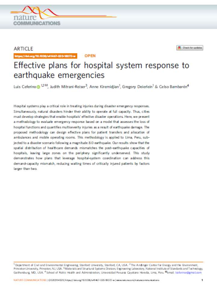 Effective plans for hospital system response to earthquake emergencies ...